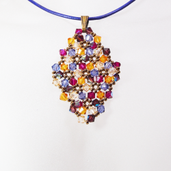 Pendant 40cm - Malvina Rhombus M-Purple Leather - Pendant 40cm - Laiton bronze